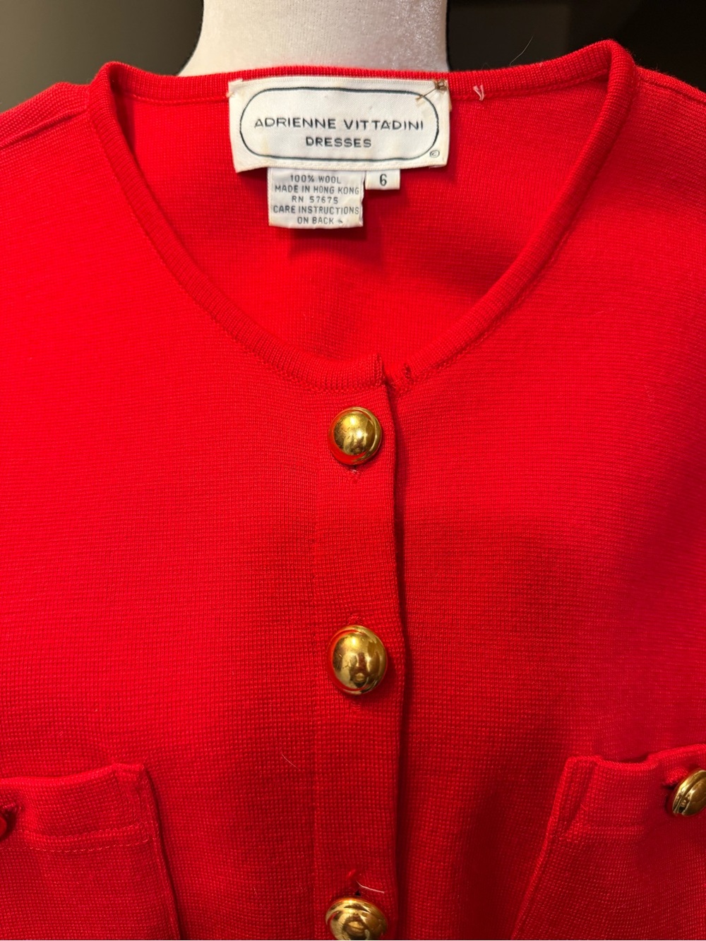 Red Wool Gold Button Dress Old Money Chanel Style NWOT Size 6 - Picture 9 of 9